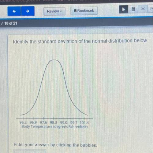 Identify the standard deviation of the normal distribution below.

96.2 96.9 97.6 983 99.0 99.7 10