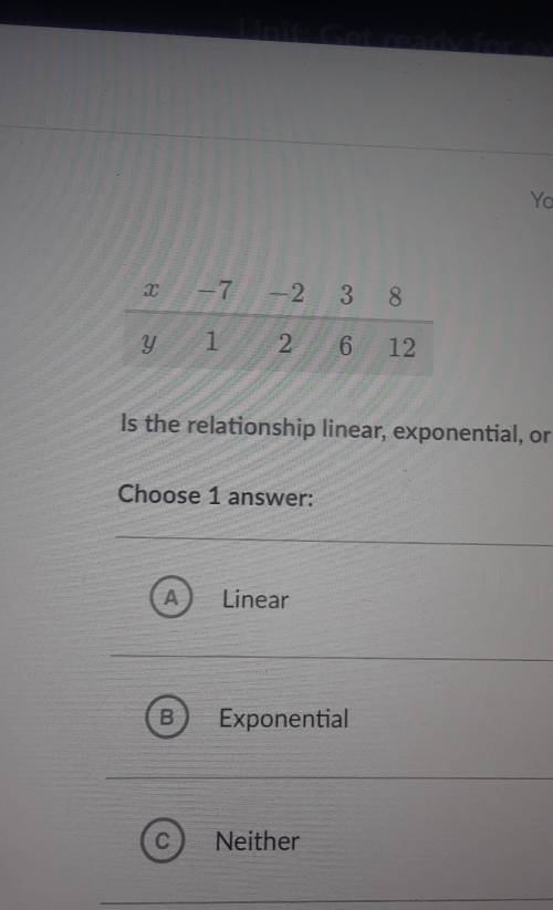 Is the relationship linear, exponential, or neither? PLEASE HELP ​