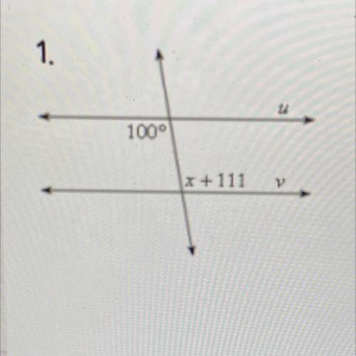 Find the value of x that will make line u parallel to line v. Show all of your work