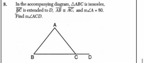 In the accompanying diagram, ABC is isosceles, BC is extended to D. AB = AC. and M