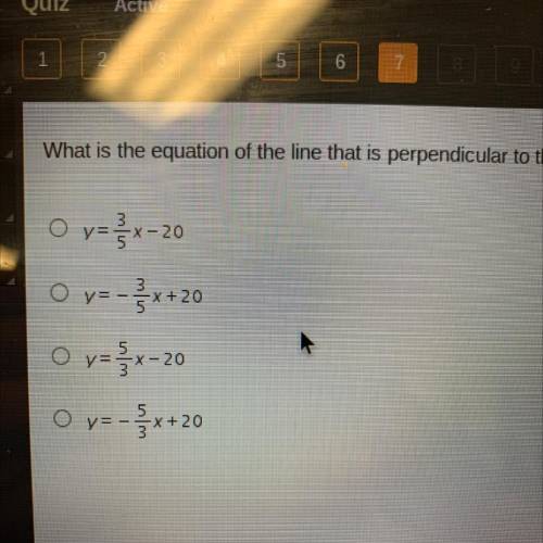 What is the equation of the line that is perpendicular to the line y= 3/5x+10 and passes through th