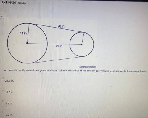 PLEASE HELPP ASAP

A chain fits tightly around two gears as shown. What is the radius of the small