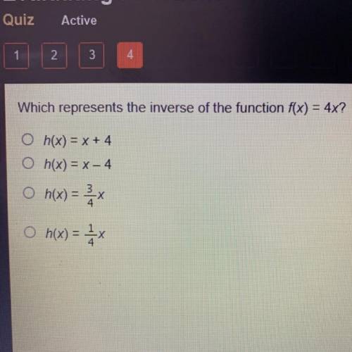 Which function represents the inverse of the function f(x)=4x