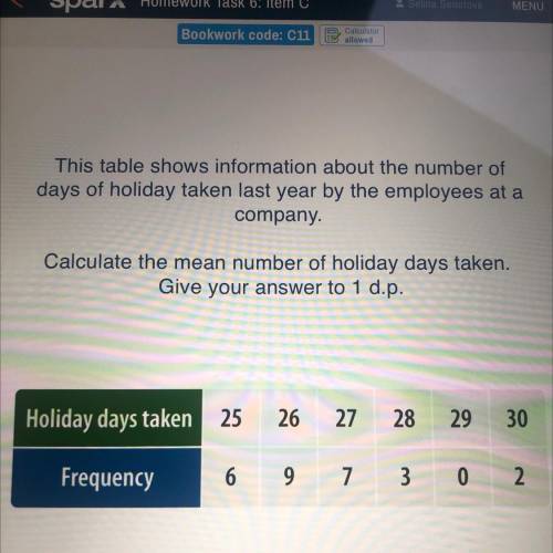 This table shows information about the number of

days of holiday taken last year by the employees