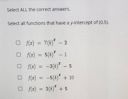 Select ALL the correct answers.Select all functions that have a y-intercept of (0,5).​
