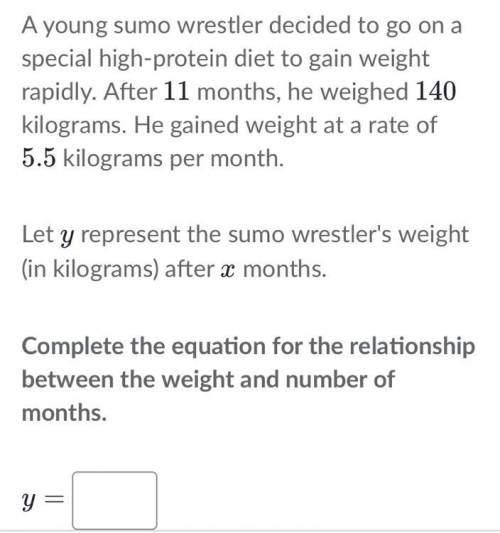 Complete the equation for the relationship between the weight and number of months