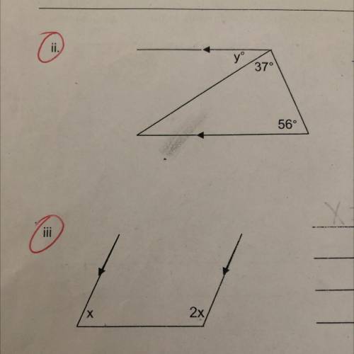 Find the value of the missing angles in the following figures