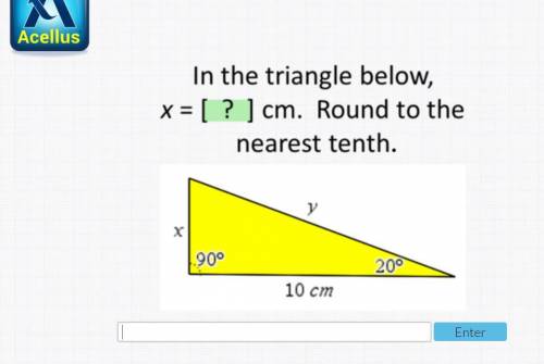 Find the value of x in the given right triangle 90 20. please help!