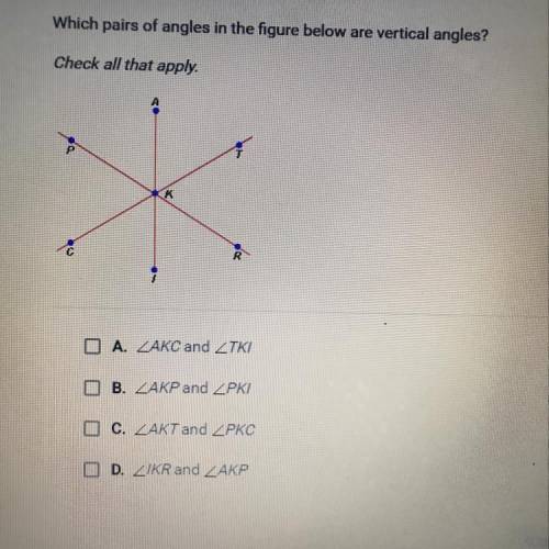 Which pairs of angles in the figure below are vertical angles??