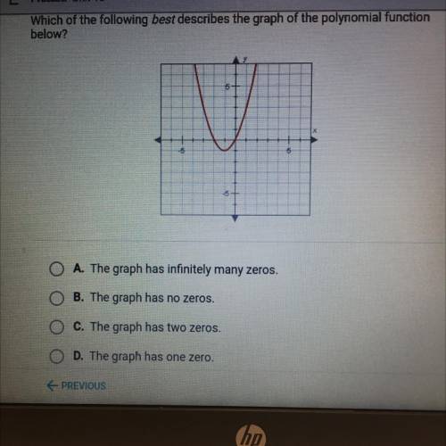 Which of the following best describes the graph of the polynomial function

below?
O
A. The graph