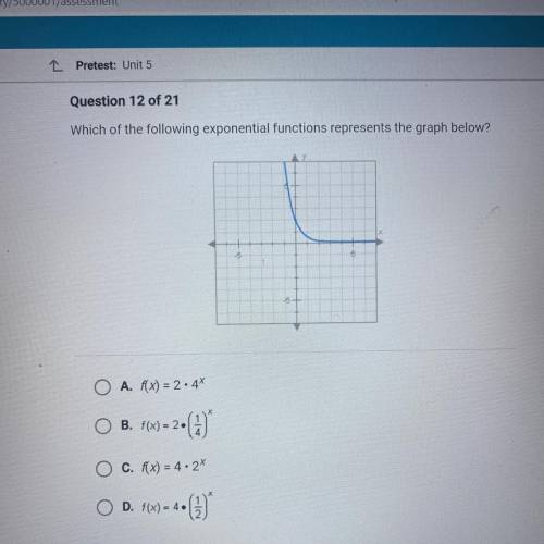 Need help asap 
which of the following exponential function the graph below