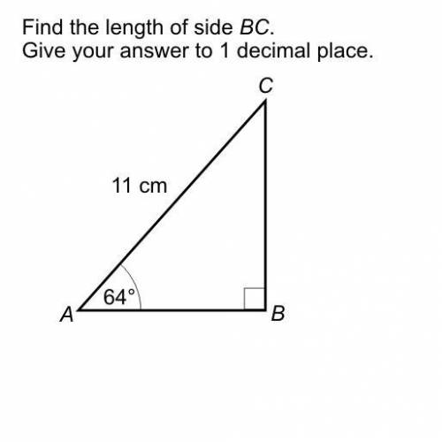 Find length bc. Give your answer to 1 decimal place 11cm 64 trigonometry