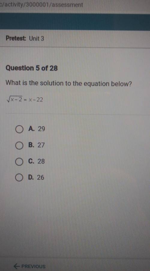 What is the solution to the equation below sqrt x-2 = x-22​