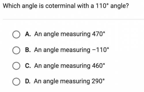 Which angle is coterminal with a 110-degree angle