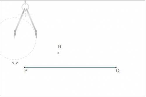 Move the compass center to R and draw an arc that intersects PQ in two places