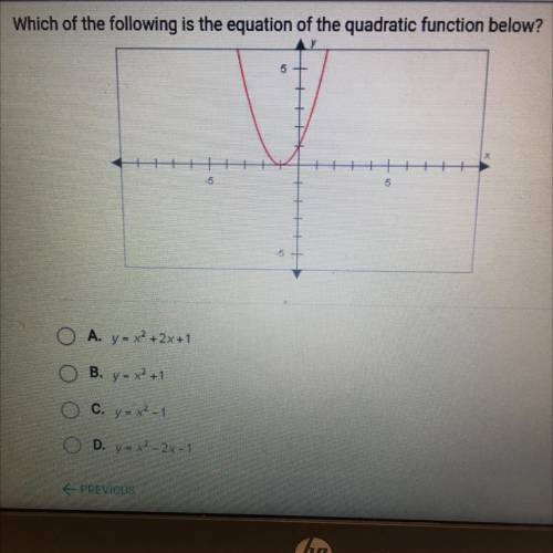 Which of the following is the equation of the quadratic function below?

O A. y = x2 +2x+1
OB. y =