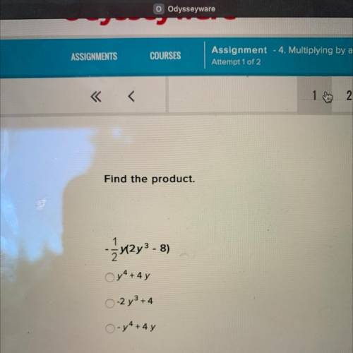 Find the product.
-1/2 y(2y^3-8)