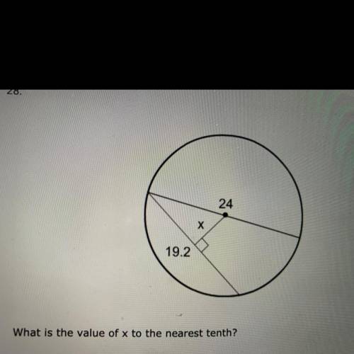 24.

What is the value of x to the nearest tenth?
A. 4.8
B. 9.2
C. 7.2
D. 12.0