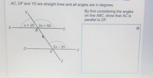 By first considering the angles on line abc show that ac is parallel to df​