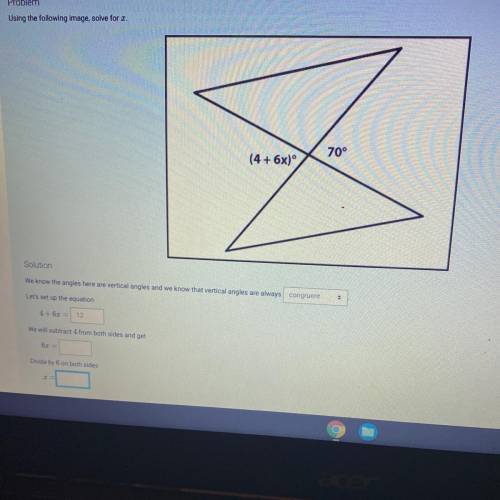 Solution

We know the angles here are vertical angles and we know that vertical angles are always