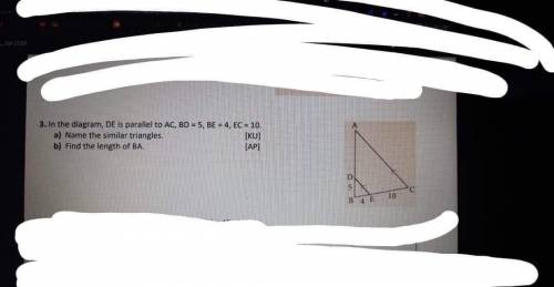 Name the identical triangles and measurement of side BA