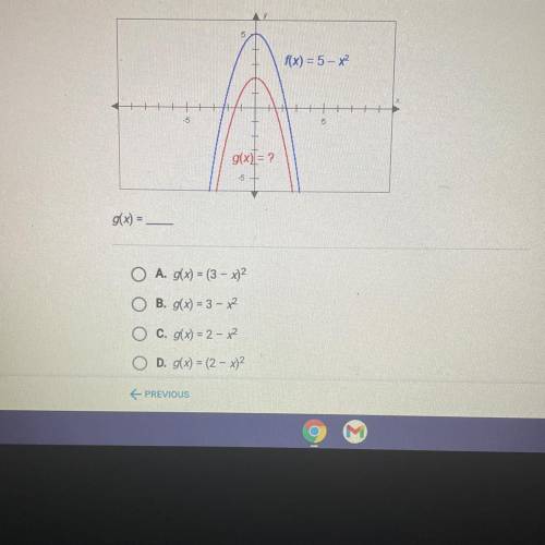 HELP ME PLSSS!

The graph below have a same shape what is the equation of the red graph?
A) g(x)=(