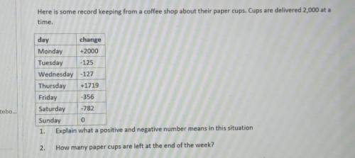 Here is some record keeping from a coffee shop about their paper cups. Cups are delivered 2,000 at