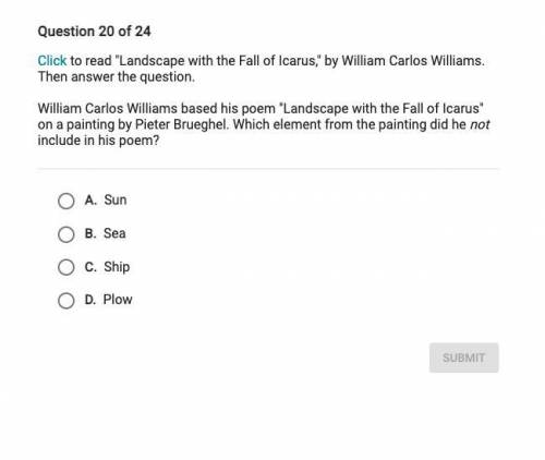 Click to read landscape with the fall of Icarus by William Carlos Williams, then answer the questio