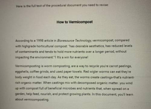 Here is the full text of the procedural document you need to revise:

How to Vermicompost
Accordin