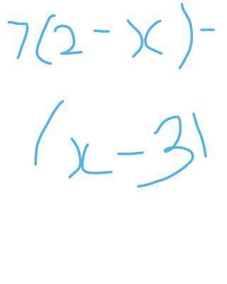 Simplify and expand the equation below 7(2-x)-(x-3)​