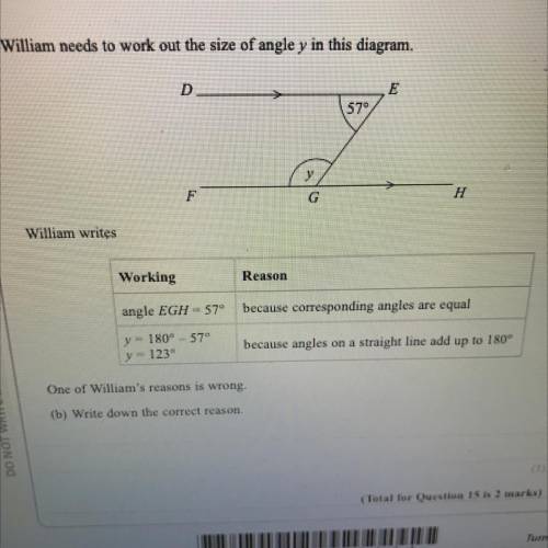 William needs to work out the size of angle Y in this diagram

One of William’s reasons are wrong.