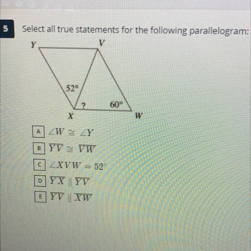 Select all true statements for the following parallelogram.