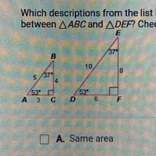 Which descriptions from the list below accurately describe the relationship

between ABC and DEF?