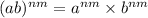 ( {ab})^{nm} = {a}^{nm} \times {b}^{nm}