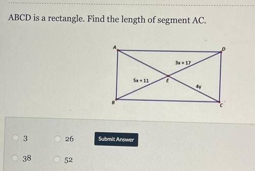 ABCD is a rectangle. Find the length of segment AC