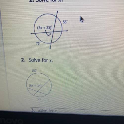 Solve for X on problems 1 and 2