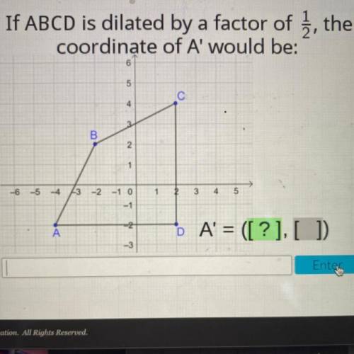 If ABCD is dilated by a factor of 1/2, the coordinate of A' would be: A=(?),( )