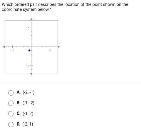 Which ordered pair describes the location of the point shown on the coordinate system below? A.(-2,