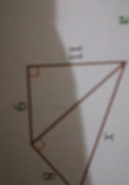 Use the Theorem of Pythagoras twice to calculate the lengths marked x. Give your answers accurate t