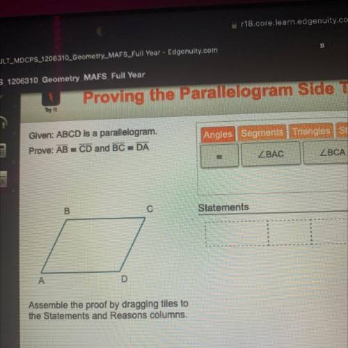 Glven: ABCD is a parallelogram.
Prove: AB - CD and BC – DA