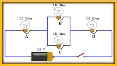 Connected to a battery that offers a d.d.p. of 3.0Volts, we have the four lamps, all identical with