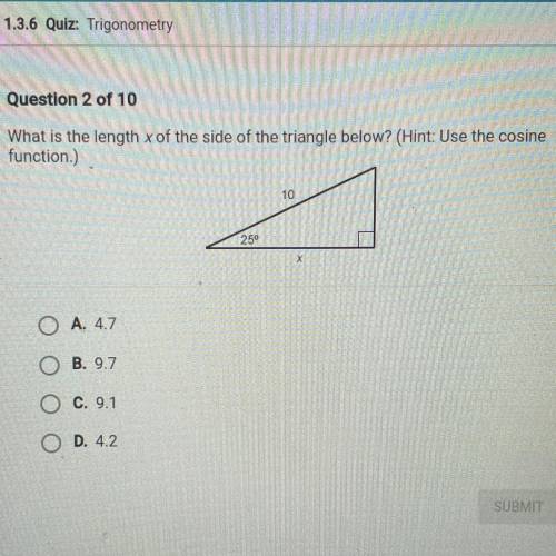 What is the length of x of the side of the triangle below?