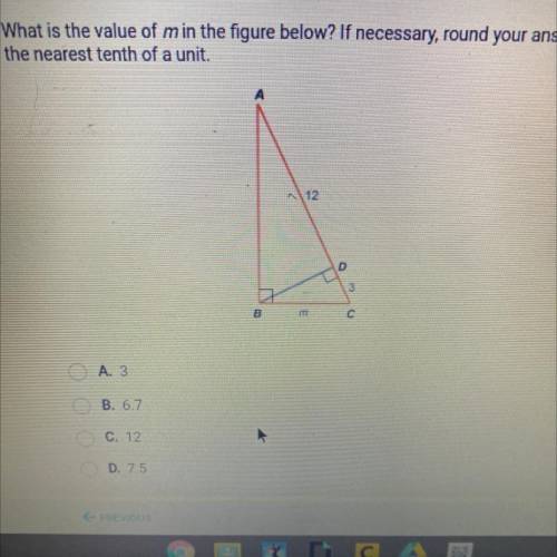 What is the value of m in the figure below? If necessary, round your answer to

the nearest tenth