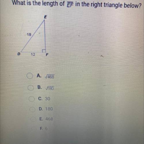 What is the length of EF in the right triangle below?