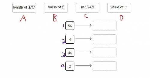 Match the values based on parallelogram ABCD, shown in the figure.