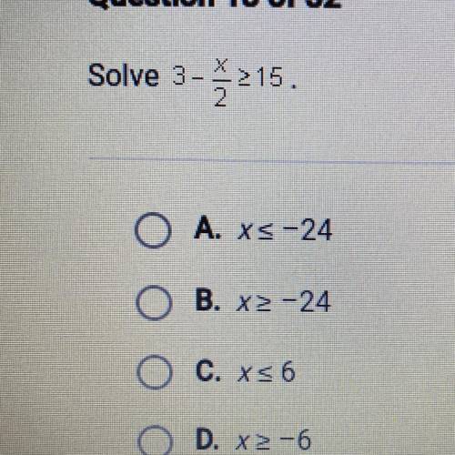 Solve 3 - x/2 > 15..