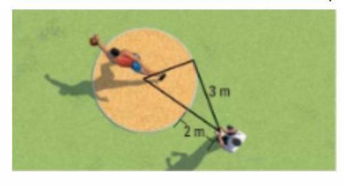 Please Help!!!

An official stands 2 meters from the edge of a discus circle and 3 meters from a p