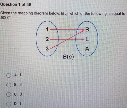 Given the mapping diagram below, 8(c), which of the following is equal to B(2)? B. N 3 A B(c)​