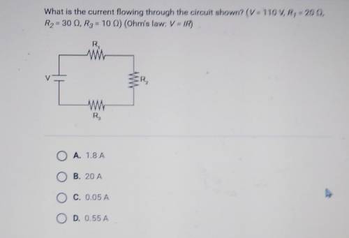 What is the current flowing through the circuit shown? (V= 110 V, R, = 200, R2 = 300, R3 = 10 0) (O