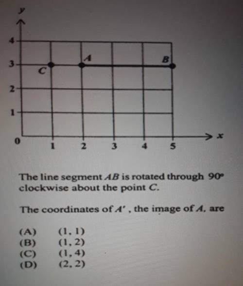 the line segment AB is rotated through 90° clockwise about the point C. the coordinates of A', the